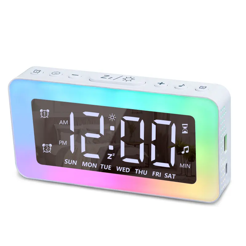 2023 Hot Sale Multi-functional Smart Sleep Bedside Table Alarm Clock Digital Night Light With Mirror