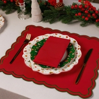Napperons de table en lin élégants à bords festonnés, rouges, pour Noël, lavables, réutilisables, cadeaux de Noël pour la cuisine et la salle à manger
