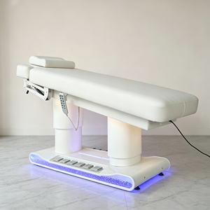 เตียงนวดหน้าไฟฟ้าสีขาว หุ้มหนัง PU ปรับระดับได้ พร้อมไฟ LED ควบคุมด้วยเท้า - Product Image 6