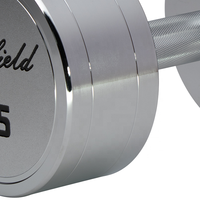 Peralatan Gym portabel Dumbbell 12.5kg Set, gagang lurus berkontur klasik bulat kepala datar bobot baja krom