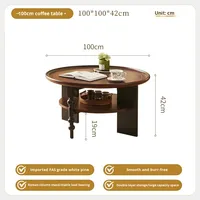 Table basse double couche en bois massif de style français vintage DISHI, table d'appoint de salon de style mid-century, petite table à thé