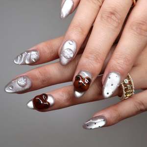 Oferta Especial de Invierno y <span class=keywords><strong>Navidad</strong></span>: <span class=keywords><strong>Uñas</strong></span> Acrílicas de Presión con Diseño 3D de Ojo de Gato Plateado, <span class=keywords><strong>Oso</strong></span>, Copo de Nieve y Estrella, Forma Almendrada, Cortas, 10 Piezas, Venta al por Mayor - Product Image 4