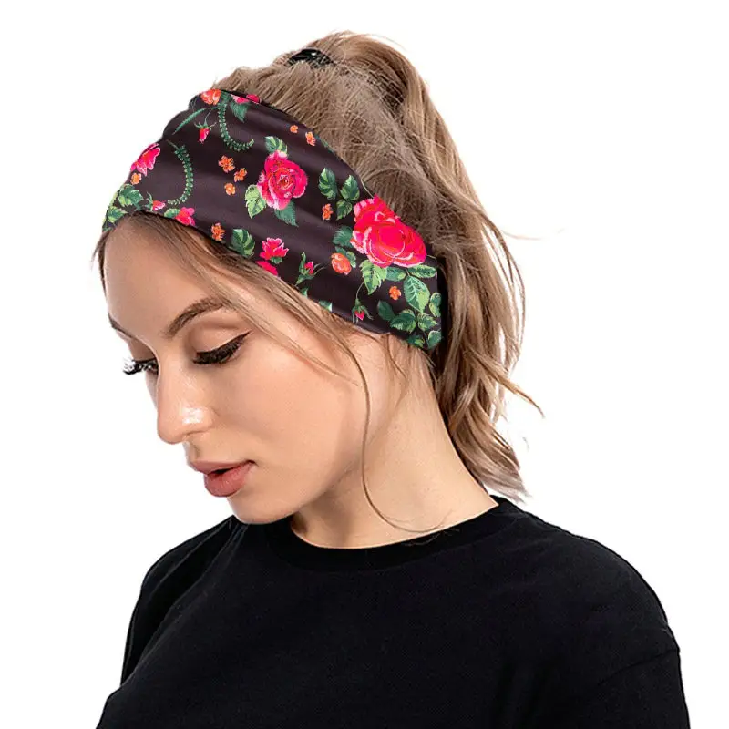 Floral Print Bohemian Style Hair Accessories Wide Size Stretch Women's Headband Hot Sales Fashion Custom Logo OEM Flowers 100pcs