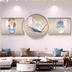 Triptyque décoratif moderne et épuré pour salon, peinture diamant en porcelaine de cristal sur toile, cadre en alliage d'aluminium, pour fond de canapé - Product Image 5