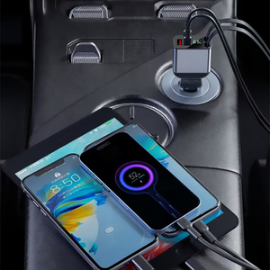 Chargeur voiture 5 en 1 super rapide 100W PD 120W charge rapide, adaptateur téléphone portable USB rétractable type C avec câbles - Product Image 4