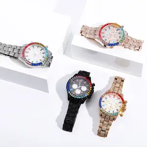 2021 Nieuwe Mode Hip Hop Sieraden Iced Out Cz Zirconia Multi-color Quartz Horloges 316L Rvs Multi-Dia Horloges