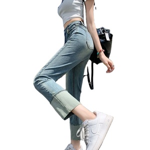 <span class=keywords><strong>Jeans</strong></span> Dritti da Donna in Denim Distressed Stile Lolita Vintage con Lavaggio Enzimatico, 100% Cotone, Vita Alta, Lunghezza alla Caviglia, Primavera - Product Image 2