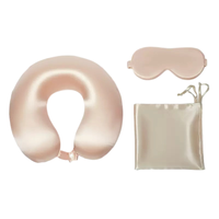 Ensemble de voyage en soie de mûrier : Oreiller de voyage, Masque de sommeil occultant, Sac de rangement – Accessoires de sommeil doux pour avion, bureau et repos