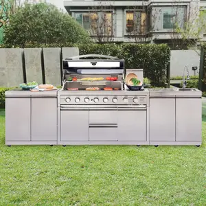 Armário de cozinha modular para churrasco ao ar livre, churrasqueira a gás embutida em aço inoxidável personalizada maior, jardim
