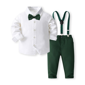 Conjuntos de Ropa para Bebés y Niños Pequeños, Camisa Blanca + Pantalones con Tirantes, Trajes de Caballero para Fiestas y Bodas - Product Image 1