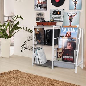 Support de <span class=keywords><strong>platine</strong></span> <span class=keywords><strong>vinyle</strong></span> gris blanc pour disques <span class=keywords><strong>vinyle</strong></span>, support de stockage, table d'extrémité pour salon, <span class=keywords><strong>meubles</strong></span> de maison, tourne-disque - Product Image 2