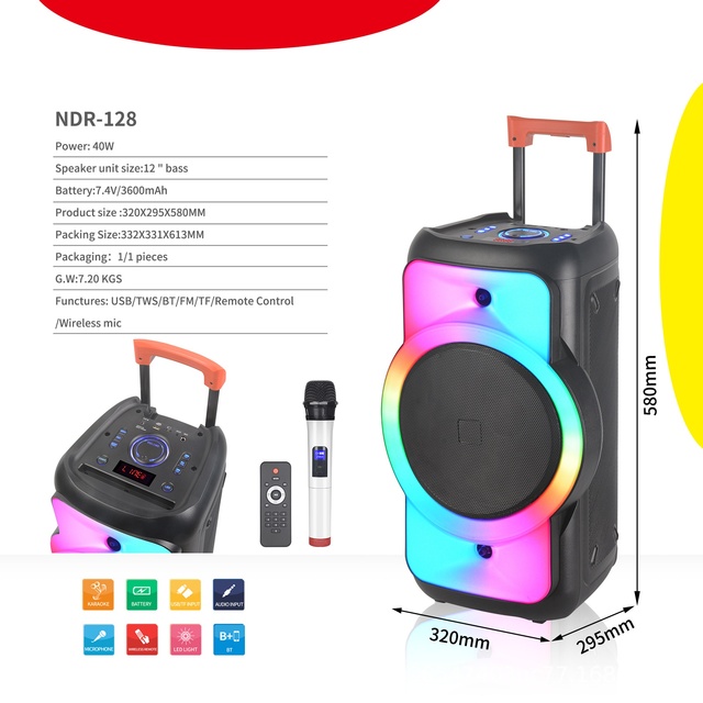 Portable Wireless Partybox Boombox with Super Bass RGB LED Lighting Battery Power-Blue Tooth Trolley Speakers for Parties