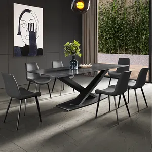 Mobili per sala da pranzo tavolo da pranzo rettangolare in marmo di lusso supporto in acciaio metallico tavolo superiore in marmo per la cucina di casa