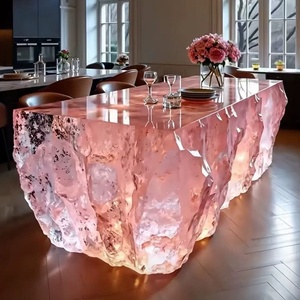 Comptoir de bar en PVC transparent et lumineux, comptoir de réception, table à manger artistique haut de gamme pour villa - Product Image 1