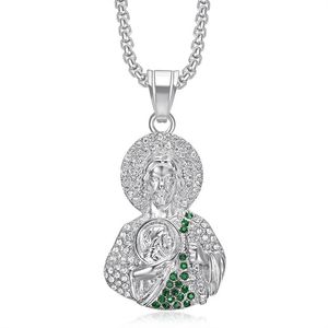 Yunnique – collier avec pendentif en acier inoxydable, plaqué or et argent, incrustation de strass Jésus-Christ, bijoux Hip Hop unisexes, cadeau - Product Image 4