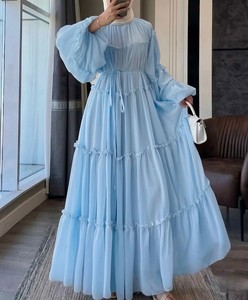 Abaya de Chifón con Volantes Escalonados Estilo Dubai 2026, Vestido Maxi Musulmán Cerrado, Jalabiya Fluida de Doble Capa y Manga Larga para Mujer - Product Image 2