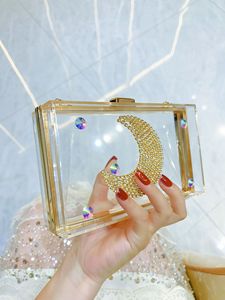 New Cross-Border Women's Fashion Simple Rhinestone Box Shoulder Slung <b>Chain</b> <b>Handbag</b> Zip Closure Polyester for Dinner Use Tanjing - Product Image 2