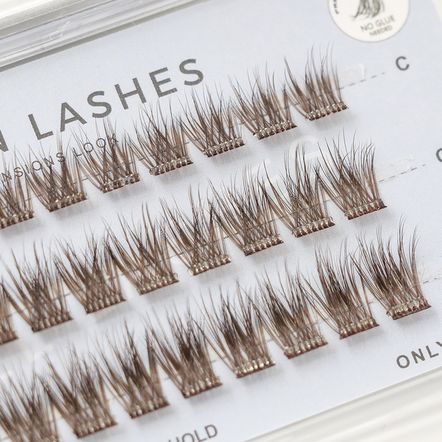 Self-Adhesive Brown 3D Cluster Lashes DIY Cluster Extensions Full Strip Handmade Press on Eyelashes Daily Wear No Glue Needed
