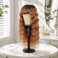 Perruque en cheveux humains bruns ombrés, ondulée profonde, fabriquée à la machine, avec frange complète, sans colle, sans dentelle, pour femme