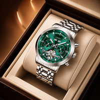 Reloj Mecánico Totalmente Automático, Caja de Aleación, Correa de Acero Inoxidable, Fase Lunar, Resistente al Agua 30M, Moda Masculina