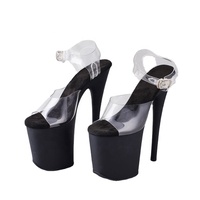 Sandales à plateforme à talons très hauts de 8 pouces avec bride à la cheville pour la pole dance, talons aiguilles en PVC, semelle antidérapante, pour femmes, été