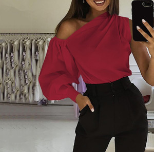 Nuova Moda Autunnale Casual: Top <span class=keywords><strong>Monospalla</strong></span> con Maniche a Sbuffo in 6 Colori per Donna - Product Image 1