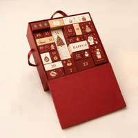 Boîte de calendrier de l'avent personnalisée 24 jours avec poignée en papier rigide écologique, rabat avant et boîtes cadeaux de tailles variées