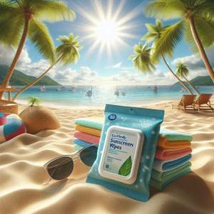 OEM/ODM protezione solare salviette SPF idratanti salviettine solari portatili per uso esterno del viso e del corpo da viaggio - Product Image 3