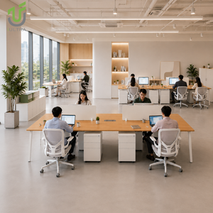 Poste de travail de <span class=keywords><strong>bureau</strong></span> moderne pour 4 personnes, ensemble de bureaux modulaires pour le personnel avec piédestal mobile - Product Image 2