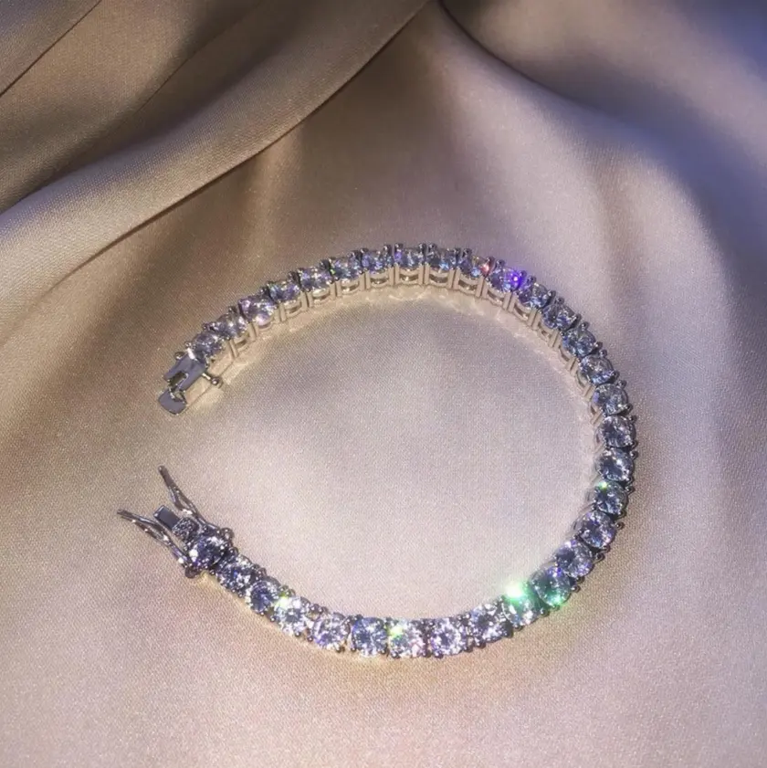 Perhiasan Berkilau Gelang Tenis Lapis Perak, Rantai Lapis Perak dengan Gelang Berlian 5Mm