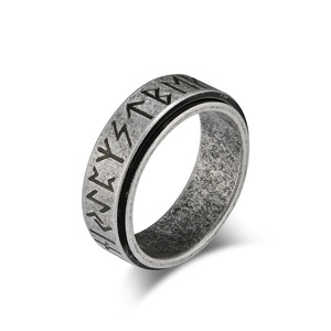 Nordic Viking Script <b>Titanium</b> Steel <b>Ring</b> For <b>Men</b> Antique Silver Gold Black Index Finger Jewelry Gift Minimalist Style - Product Image 5