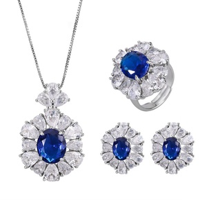 Fashion Jewelry Eco-friendly Copper 10*12MM Blue Square Cubic Zirconia Necklace Set for Women Timeless Elegance - Product Image 1
