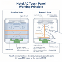 Panneau tactile à membrane PET personnalisé, clavier de commande de climatiseur mural pour hôtel VMANX avec revêtement imperméable
