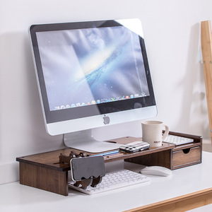 Computer Monitor Riser Stand Walnut Wood <b>Desktop</b> Keyboard Storage Box Screen Lift <b>Shelf</b> Office Organizer - Product Image 3