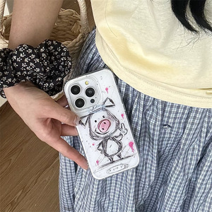เคสโทรศัพท์ลายกราฟฟิตี้หมูขี้เกียจ หมุนจมูกได้ สำหรับ iPhone 16 Pro Max 15 14 13 เคสป้องกันน่ารักสำหรับสาวๆ - Product Image 5