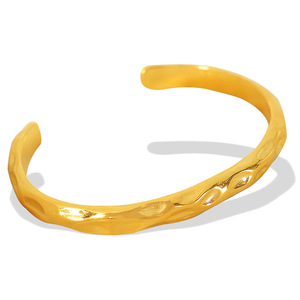 Irregular <b>Hammered</b> Pattern <b>Bangle</b> Zinc Alloy Unisex Fashion Jewelry C Style Bracelet Light Luxury Design - Product Image 5
