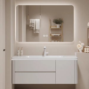 Oak paint simple bathroom cabinet combination bathroom cream style ceramic integrated hand wash basin cabinet - Product Image 2