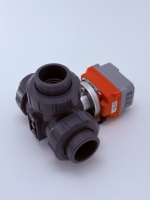 Vanne à boisseau sphérique électrique radiante 3 voies en PVC, port en T/L, 1/2"~1", PN10, IP67, raccord fileté pour traitement de l'eau et produits chimiques