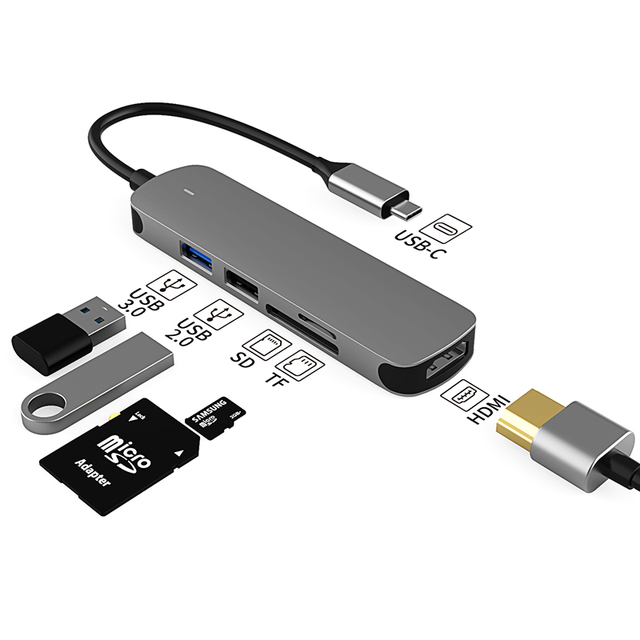 BASIX New 5 in 1 Usb c Hub Card Reader USB 3.0 Multi Function Type c Hub Data Adapter for c Type Hub