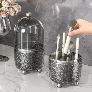 Yimijia Cosmetic Storage Box Transparent Dustproof Makeup Organizer With Lid Rotating Tabletop Holder For Brush And Beauty Tools - Product Image 2
