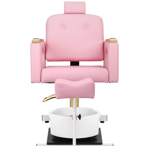 Z Pink and Gold Pedicure Chair with Rolling Stool for Nail <b>Tech</b> Use in Bedroom Outdoor or Hotel Settings Salon Furniture - Product Image 5