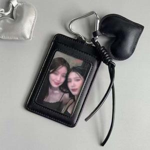 Porte-clés pendentif décoratif en cuir PU tendance, motif cœur, 3 pouces, pour cartes de photos d'idoles, mignon pour filles - Product Image 4