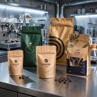 Sachets à café kraft à huit côtés, multi-tailles, motifs variés, avec valve de dégazage, sac refermable à fermeture éclair pour grains de café torréfiés