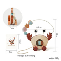 Jouet en bois Montessori en forme de crabe à tirer pour les tout-petits, labyrinthe de perles et hochet éducatif, jouet de marche éducatif en bois