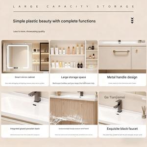 Nouvelle armoire de salle de bain en noyer crème avec <span class=keywords><strong>lavabo</strong></span> intégré, plan de travail et miroir de salle de bain à LED, combinaison élégante - Product Image 3