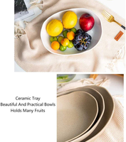 3 de Fruits De palier Bol? Bambou et Étagère En Bois * 1, Plat En Céramique * 3, Décoration De Table Fruits Panier, pour les Fruits? Pain, Collations, Ménage
