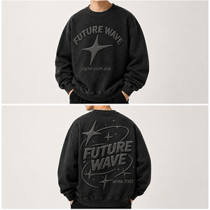 Fournisseur OEM de vêtements streetwear, sweat-shirt lavé avec motif étoile en relief - Product Image 3