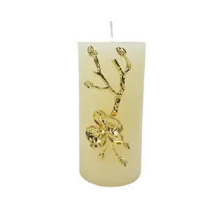 Dekoratif altın kaplama metal çiçek pimleri mumlar