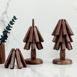 Solid Wood Tree Coaster Set Black Walnut Geometric Shape Multi Functional Desk Ornament Christmas Home <b>Decor</b> - Product Image 1