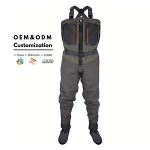 Fishmen cuissardes de poitrine imperméables et respirantes avec fermeture éclair sur le devant et poches pour la chasse et la pêche - Product Image 1